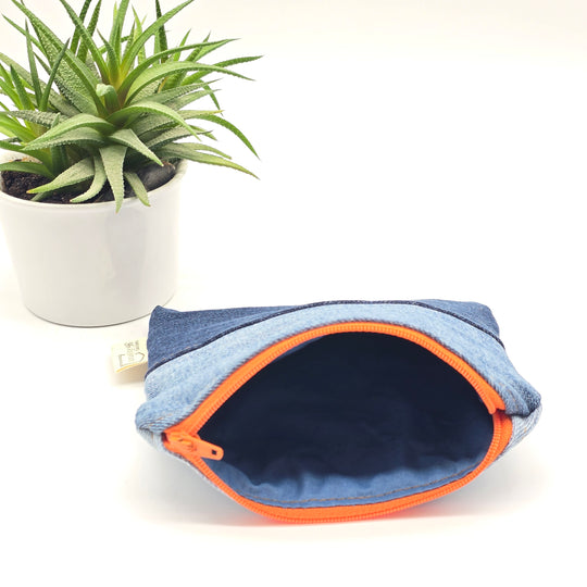 Sac à collation - petit - bleu interieur jaune zipper noir