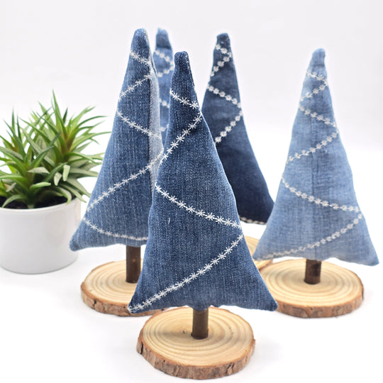 Sapin décoratif - grand - denim revalorisé - bleu