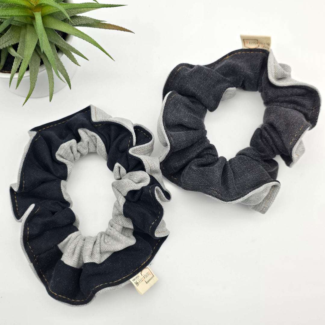 Chouchou à cheveux - denim gris et noir