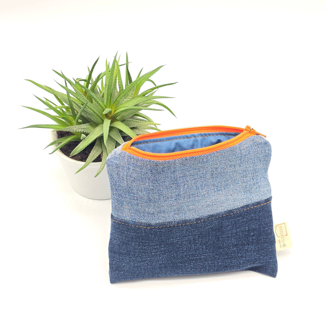 Sac à collation - petit - bleu interieur jaune zipper noir