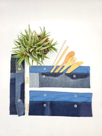 Pochette ustensiles / brosse à dents - interieur bleu denim bleu