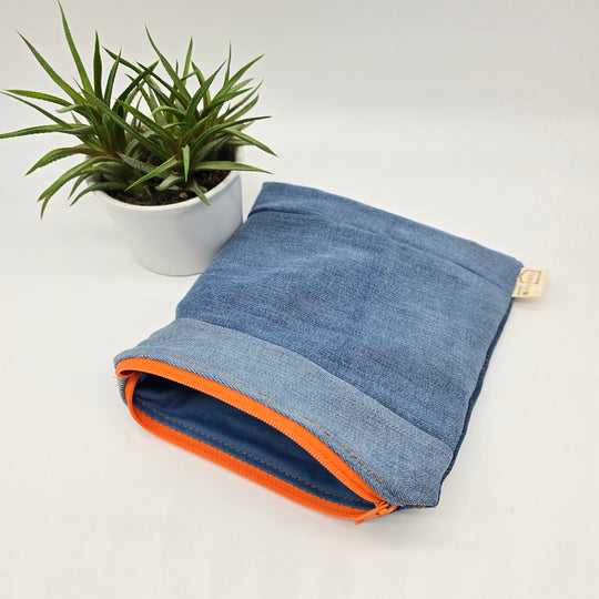 Sac à collation ou sandwich - intérieur bleu, denim bleu zipper orange