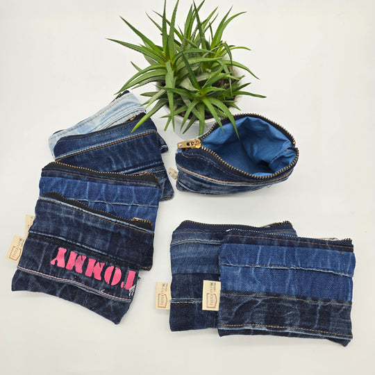 Porte-monnaie ou porte carte - denim ceinture - intérieur jaune