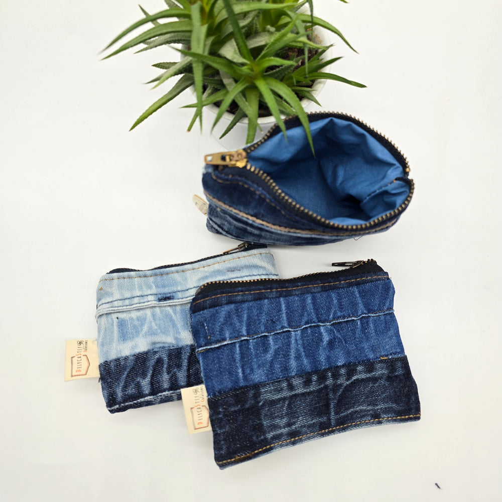 Porte-monnaie ou porte carte - denim ceinture - intérieur jaune