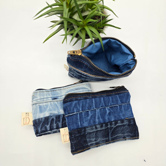 Porte-monnaie ou porte carte - denim ceinture - intérieur jaune