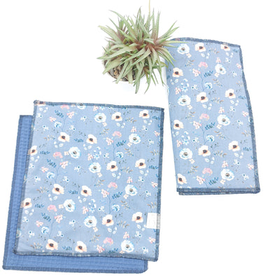Essuie-tout lavable - Fleurs printanières (intérieur bleu)