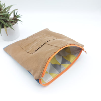 Sac à collation ou sandwich - jaune denim bleu avec poche