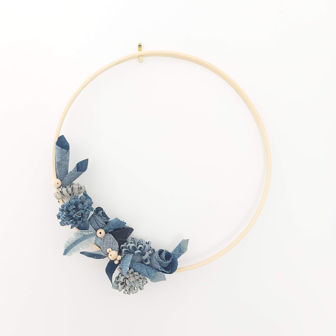Bamboo and recycled denim decorative wreath - XL - 6