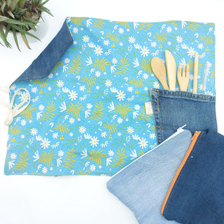 Placemat - recycled jeans - pink flower