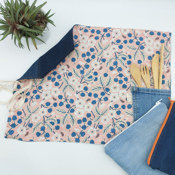 Placemat - recycled jeans - pink flower