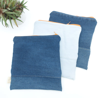DelycaStef sac sandwich refermable lavable jeans recyclé denim bleu interieur jaune 