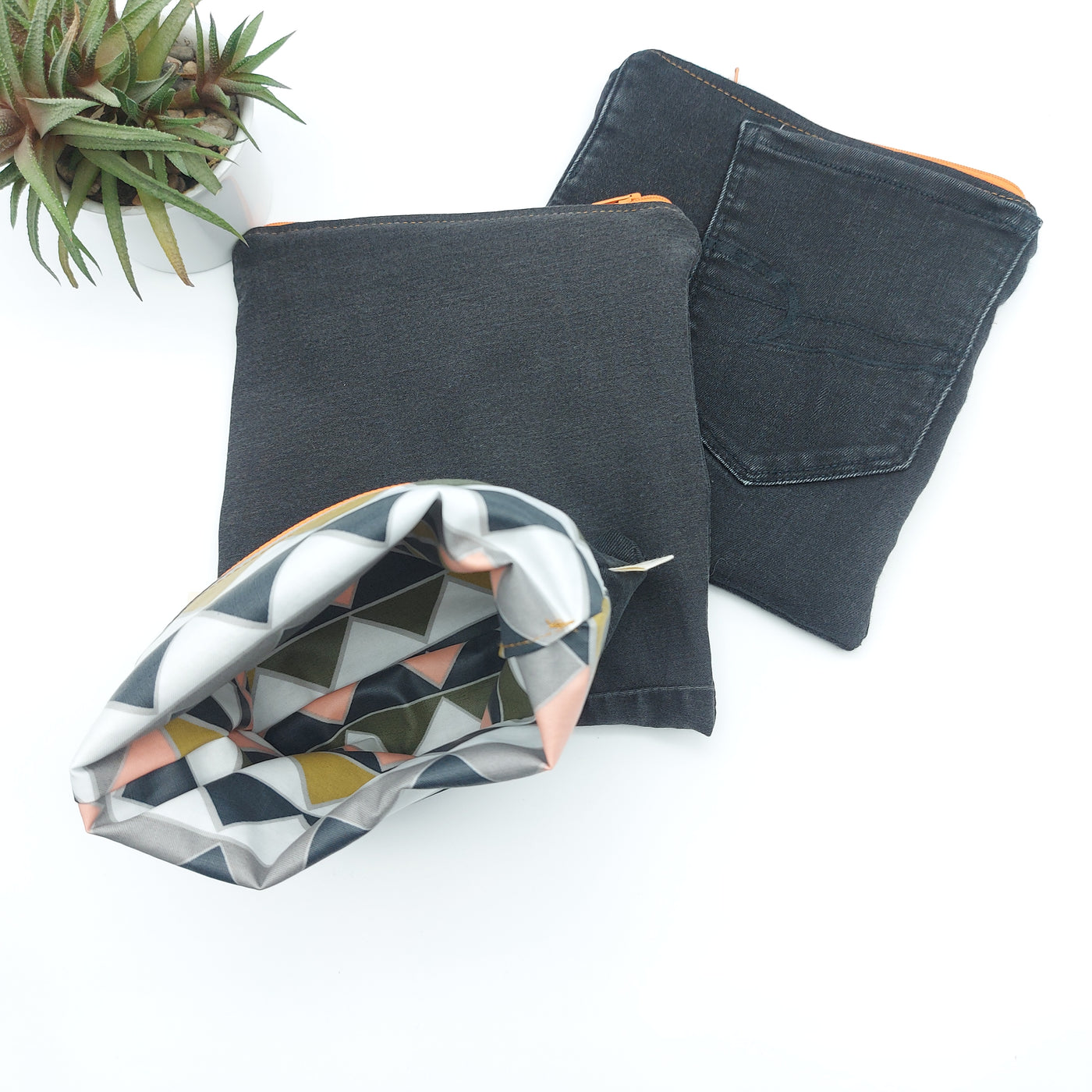 DelycaStef sac sandwich refermable lavable jeans recyclé denim noir interieur triangle 