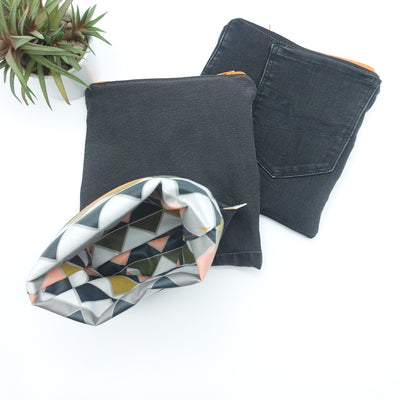 DelycaStef sac sandwich refermable lavable jeans recyclé denim noir interieur triangle 