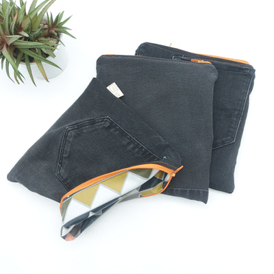 DelycaStef sac sandwich refermable lavable jeans recyclé denim noir interieur triangle 