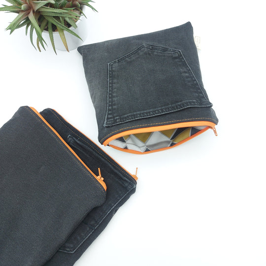 DelycaStef sac sandwich refermable lavable jeans recyclé denim noir interieur triangle 