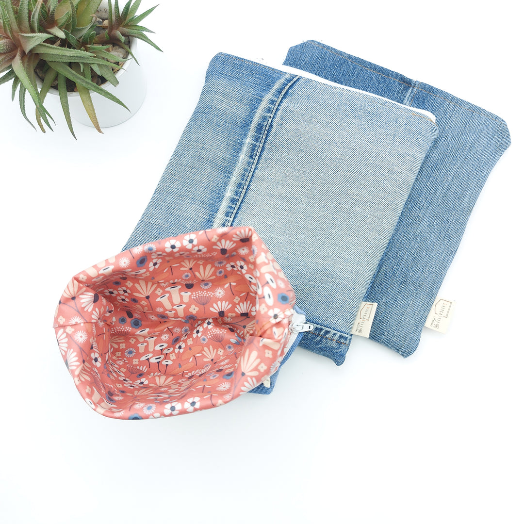 DelycaStef sac sandwich refermable lavable jeans recyclé rose fleur trio