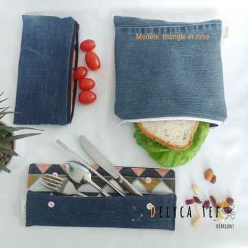 Kit boîte à lunch - sacs à sandwichs, collations et ustensiles - rose triangle