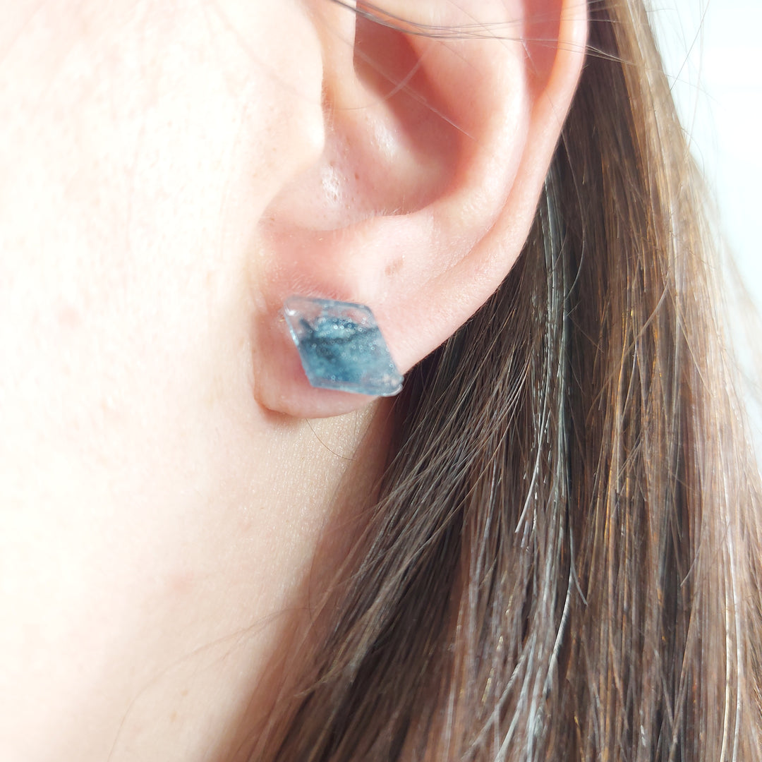 delycastef boucle oreille clou resine denim losange