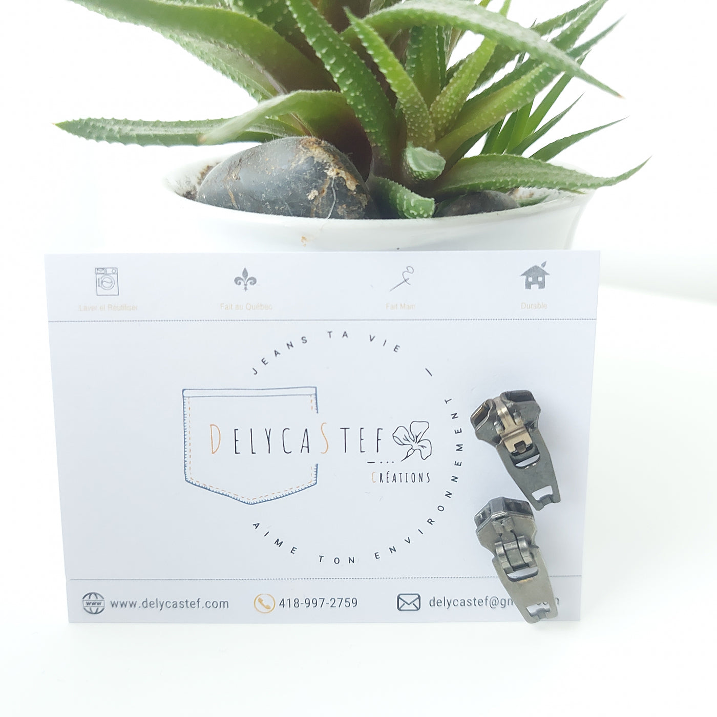 delycastef boucle oreille clou zipper argent
