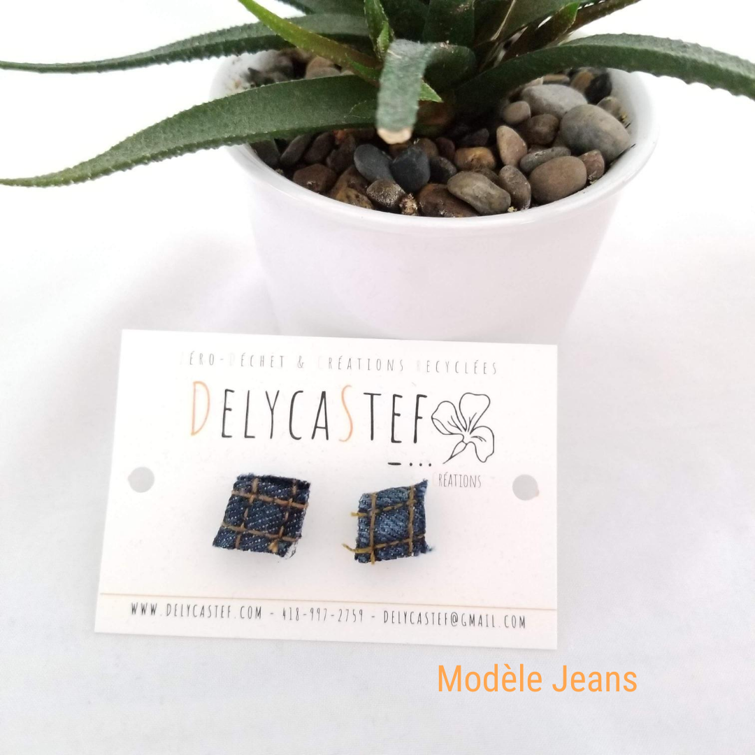 Boucles d'oreille - clou - carré jeans - Delycastef
