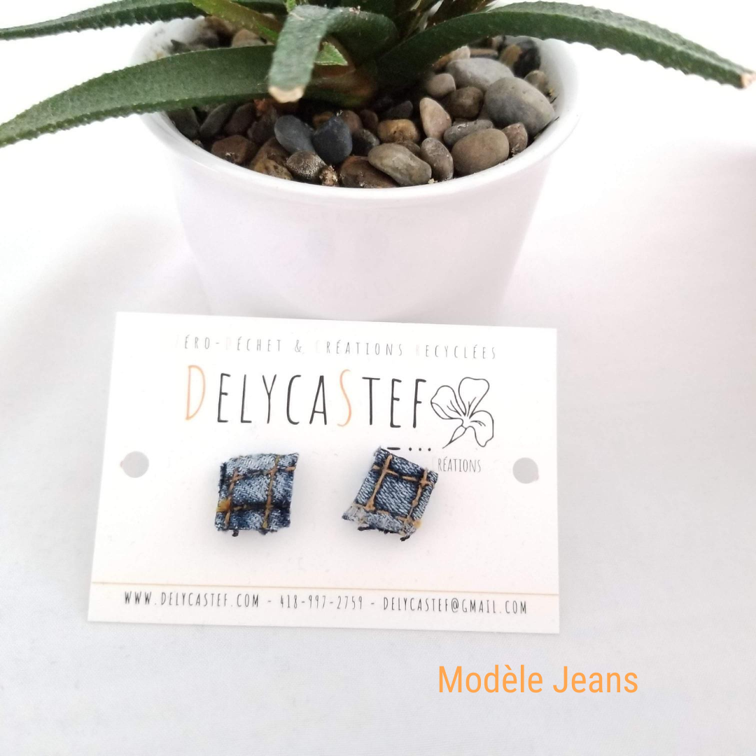 Boucles d'oreille - clou - carré jeans - Delycastef