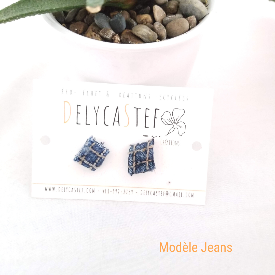 Boucles d'oreille - clou - carré jeans - Delycastef