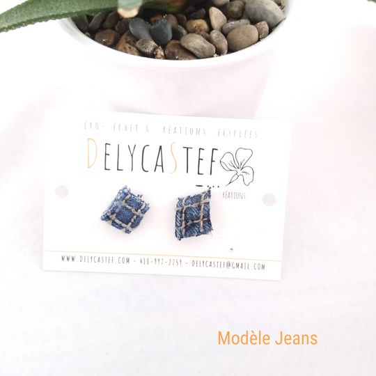 Boucles d'oreille - clou - carré jeans - Delycastef