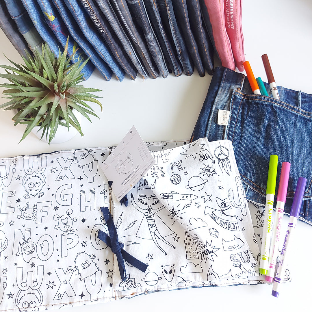 delycastef cahier coloriage lavable denim bleu ceinture alphabet