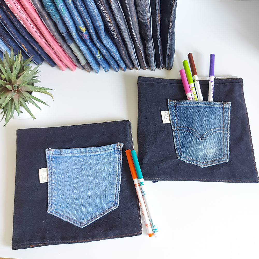 delycastef cahier coloriage lavable denim noir poche bleue