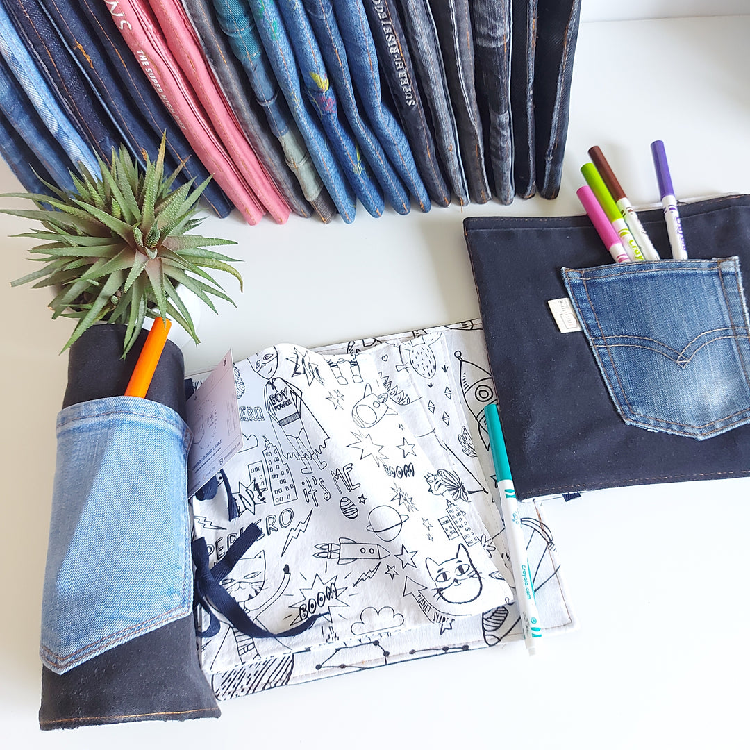 delycastef cahier coloriage lavable denim noir poche bleue espace