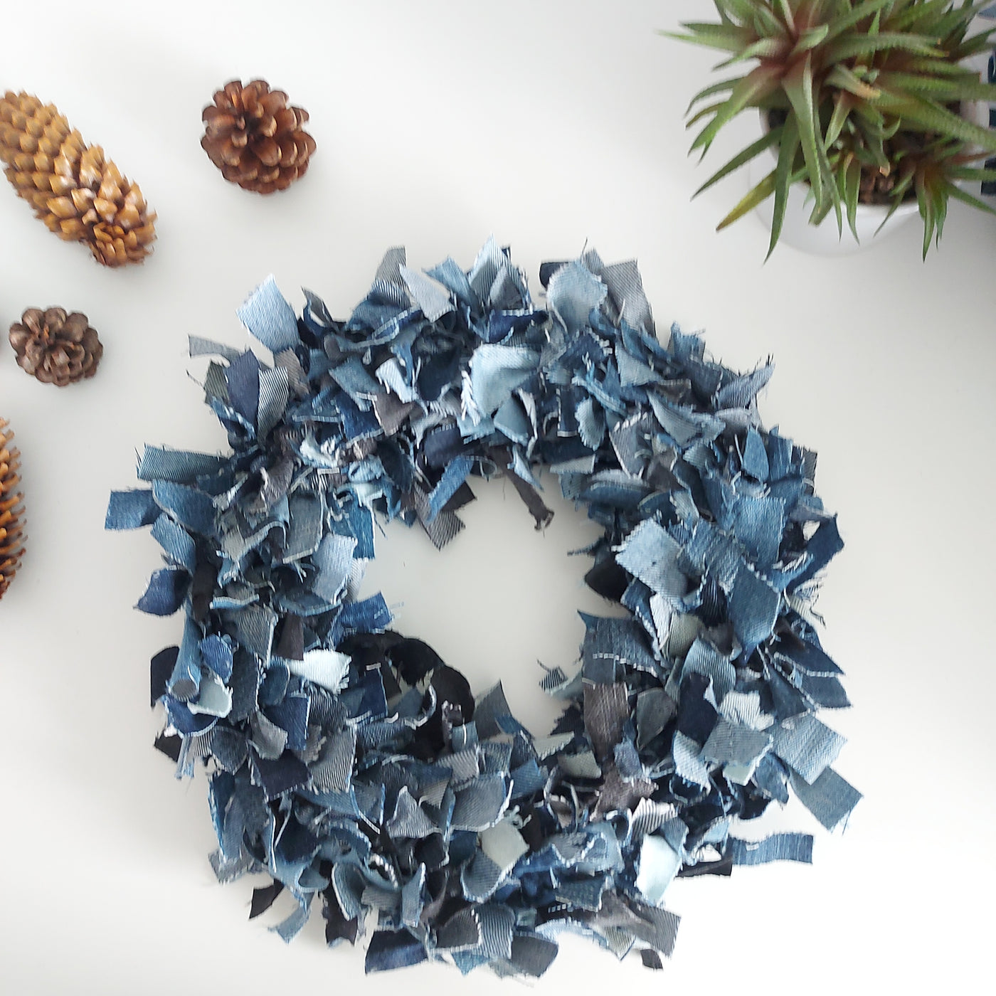 Bamboo and recycled denim decorative wreath - small