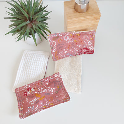 Éponges lavables et réutilisables - lot de 2- rose fleurs