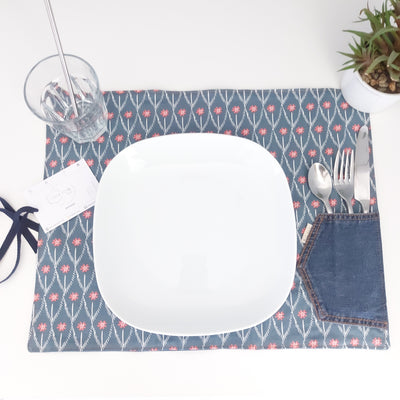 Placemat - recycled jeans - pink flower