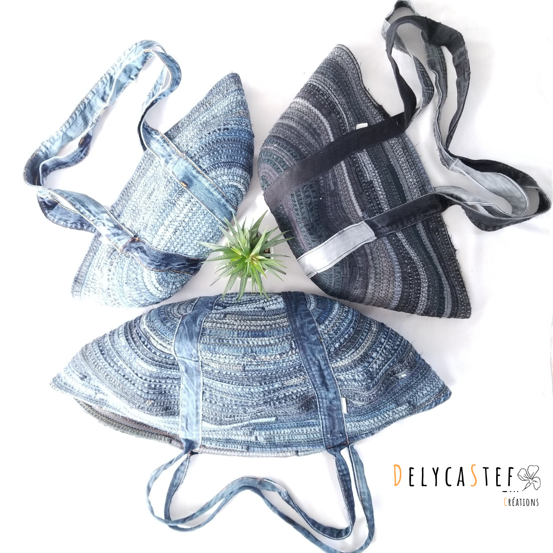 Panier d'épicerie en jean recyclé - couture - XXL - Delycastef