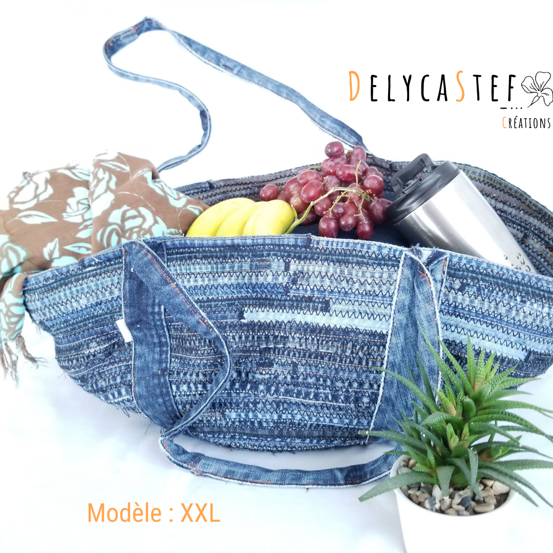 Panier d'épicerie en jean recyclé - couture - XXL - Delycastef