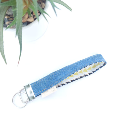 Porte-clés - denim / triangle jaune et noir - Delycastef