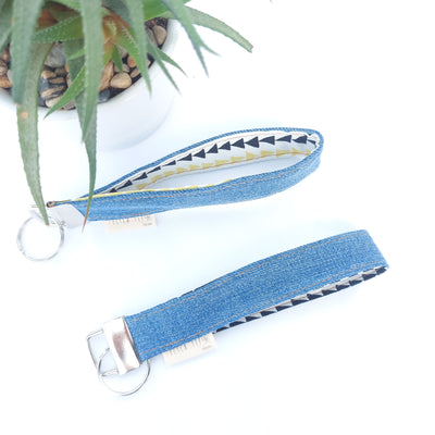 Porte-clés - denim / triangle jaune et noir - Delycastef