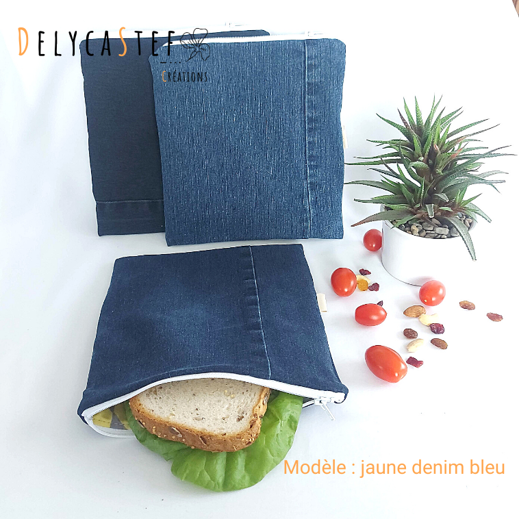 Sac à collation ou sandwich - jaune denim bleu - Delycastef