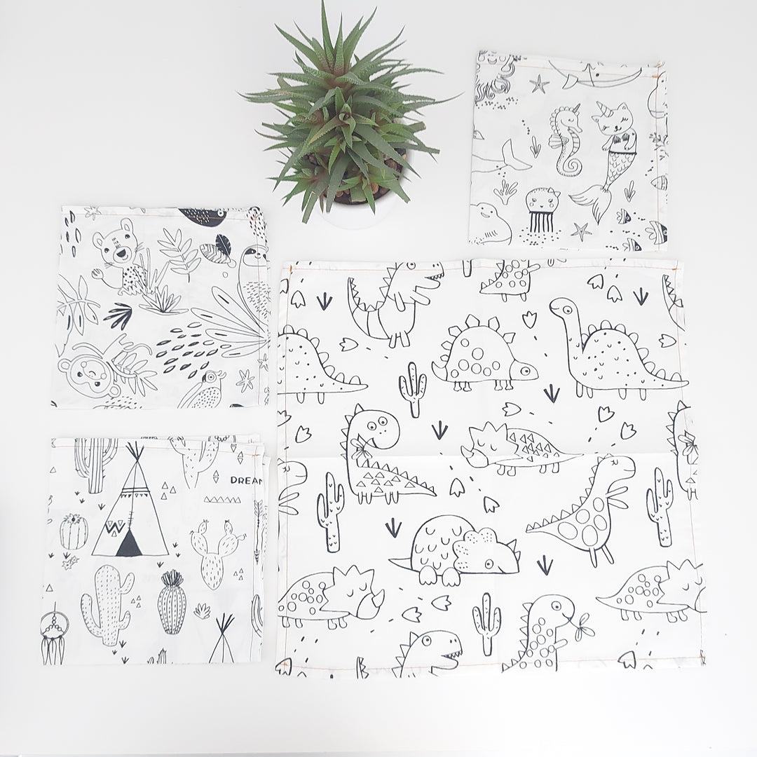 delycastef serviettes coloriage lavable lot 4 dinosaure cactus paresseux sirene