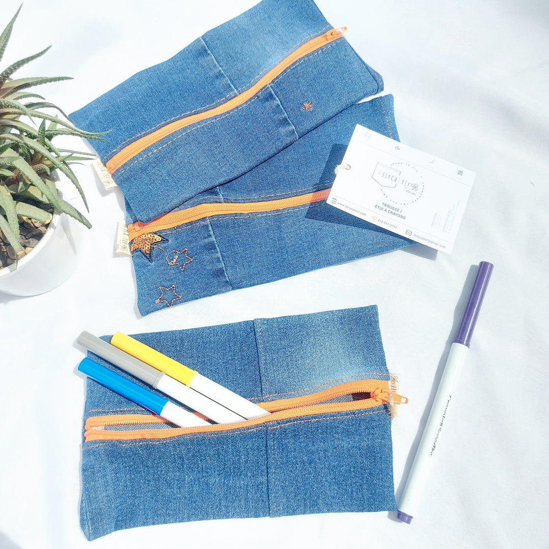 Trousse, étui à crayons jean recyclé - plusieurs coloris disponibles – Les  meilleurs produits et accessoires pour une maison écoresponsable, boutique  zéro déchet au Québec