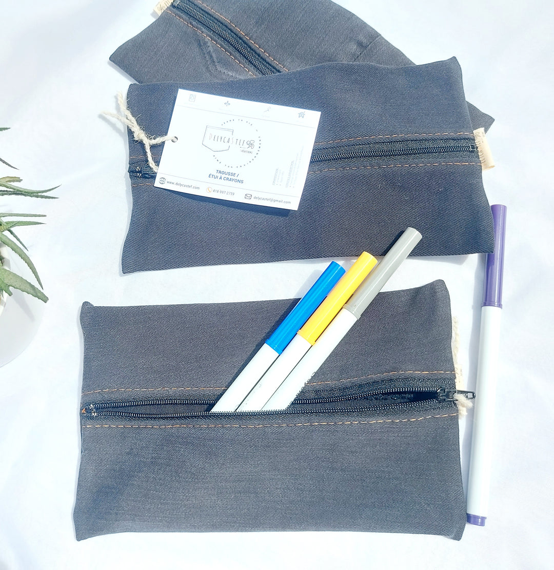 delycastef trousse etuis crayon denim noir zipper noir